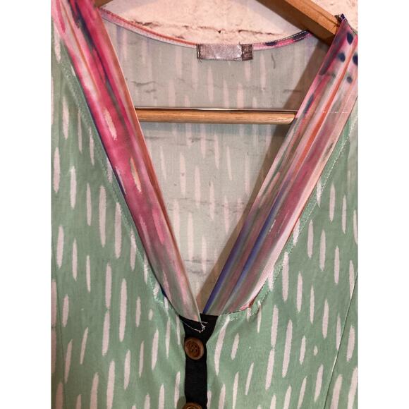 Filo Top Womens 14 Pastel Long Line Button Front Coverlet Mesh Artsy Boho Hippie - Picture 4 of 15